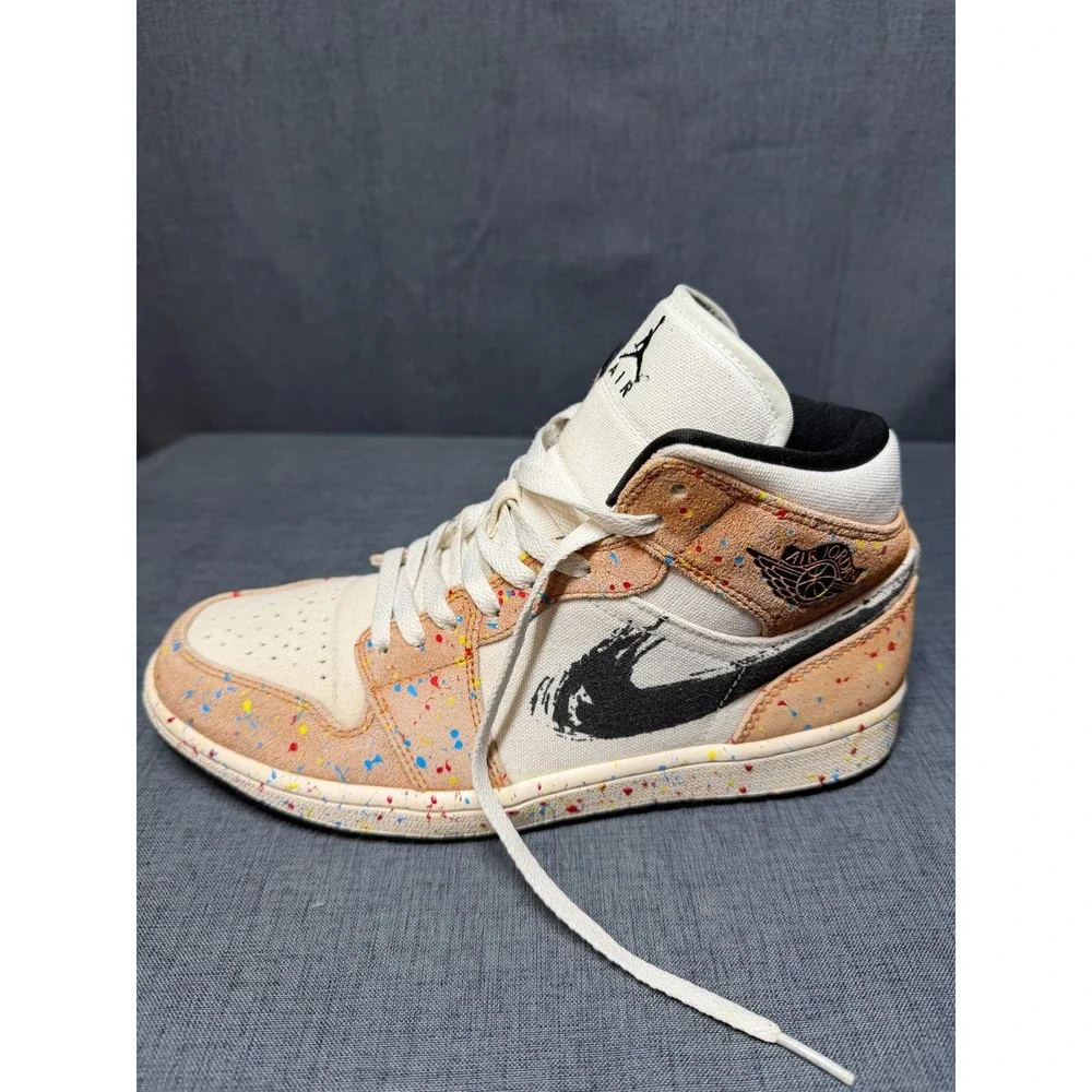 Nike‎ DA8005-100 Air Jordan 1 SE Mid Brushstroke Paint Splatter Mens SZ 9